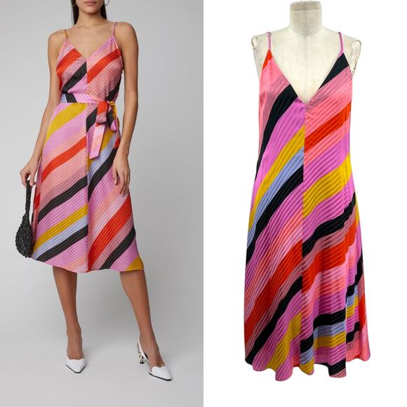 Stine Goya Gianna Dress Slip Midi Striped Silk Colorful Pink Size Small - Picture 1 of 15